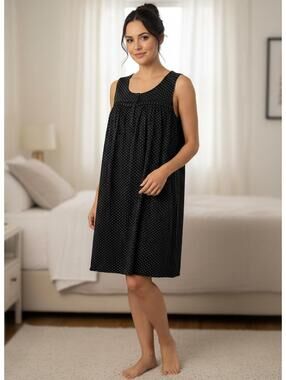 Croft & Barrow black polka dot nightgown lace trim granny core grandma housewife